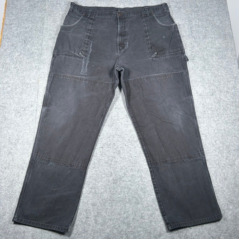 Dickies Denim Pants Mens 40x30 Black Double Knee Distressed Workwear Carpenter